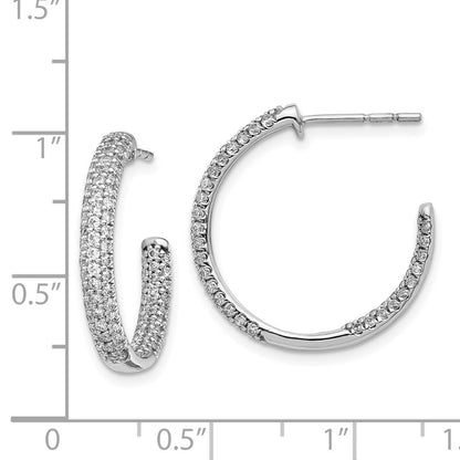 Solid 14k White Gold Simulated CZ In/Out Hoop Post Earrings