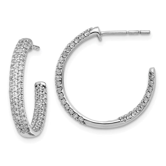 14k White Gold Real Diamond In/Out Hoop Post Earrings EM4256-125-WA