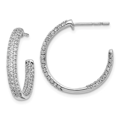 Solid 14k White Gold Simulated CZ In/Out Hoop Post Earrings