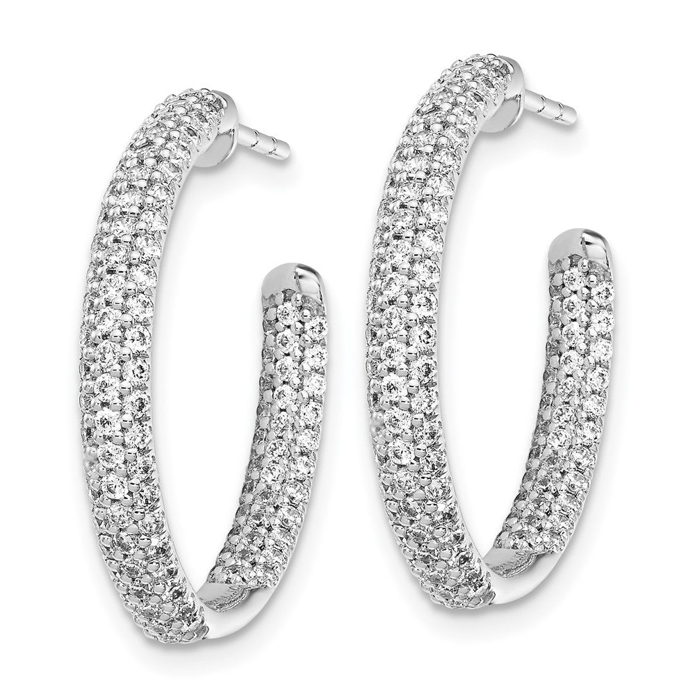 Solid 14k White Gold Simulated CZ In/Out Hoop Post Earrings