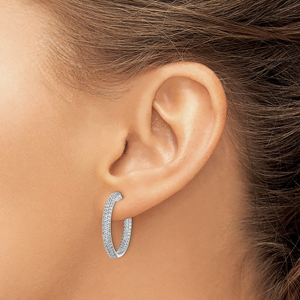 Solid 14k White Gold Simulated CZ In/Out Hoop Post Earrings