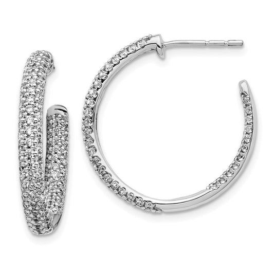 14k White Gold Real Diamond In/Out Hoop Post Earrings EM4256-150-WA