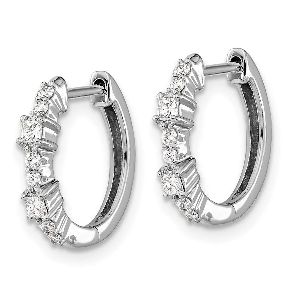 Solid 14k White Gold Simulated CZ Hinged Hoop Earrings