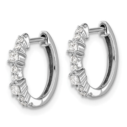 Solid 14k White Gold Simulated CZ Hinged Hoop Earrings