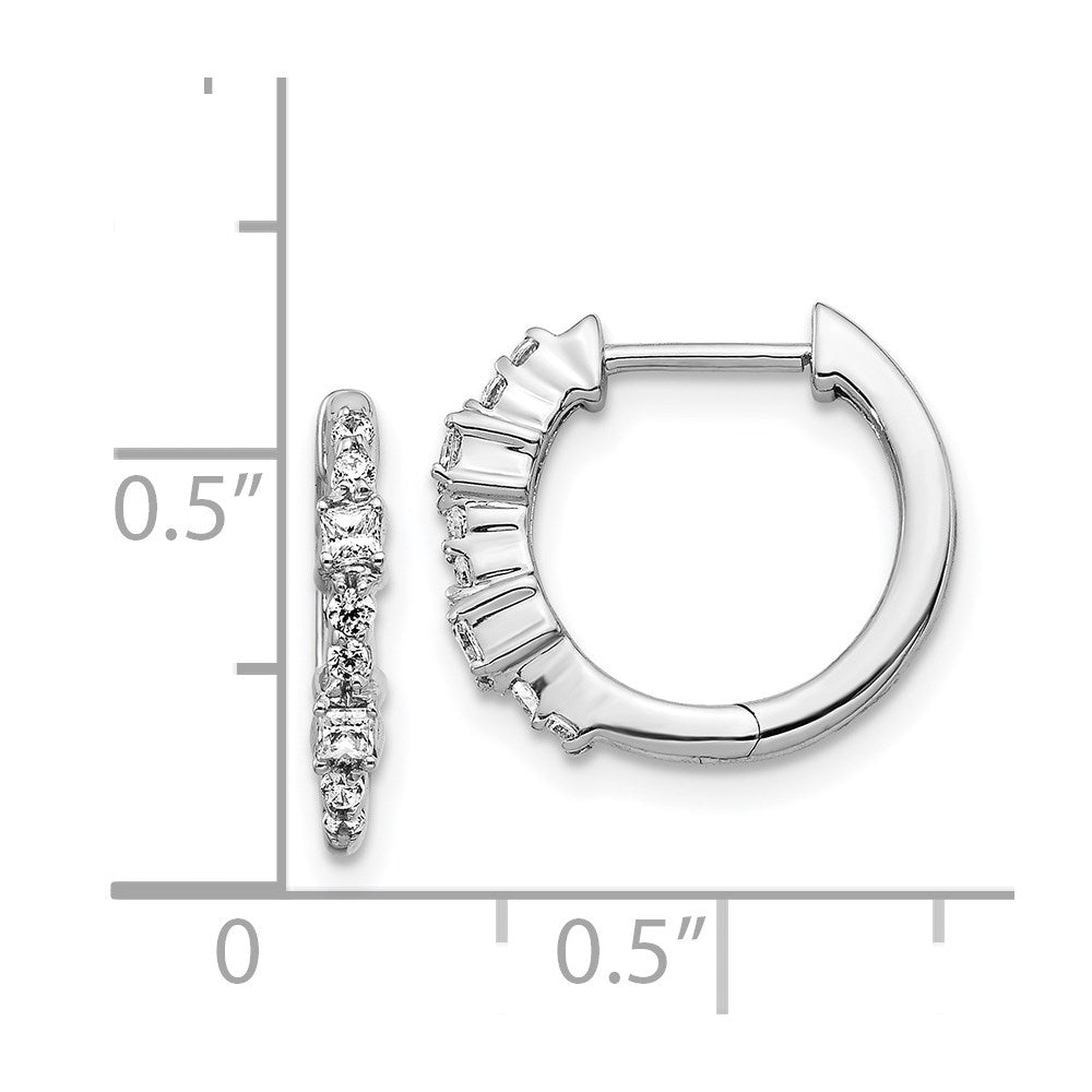 Solid 14k White Gold Simulated CZ Hinged Hoop Earrings
