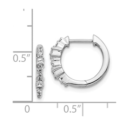 Solid 14k White Gold Simulated CZ Hinged Hoop Earrings