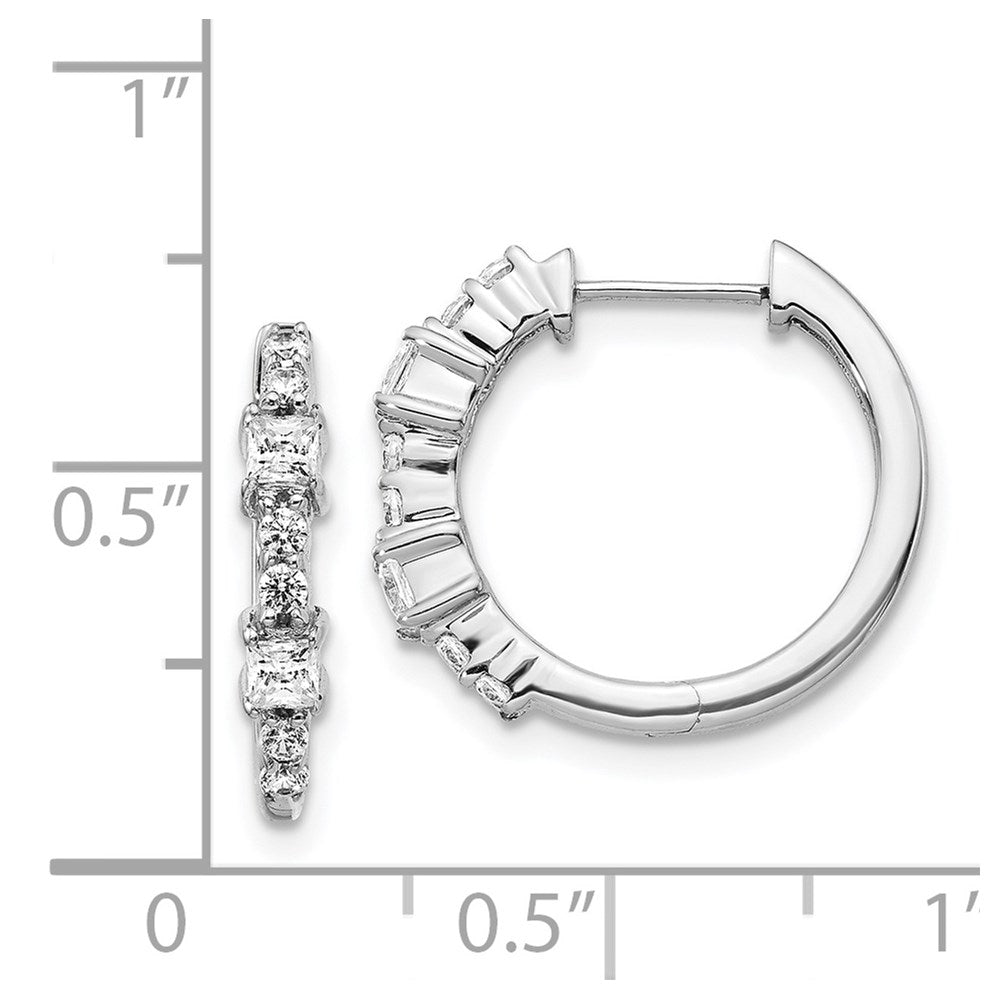 Solid 14k White Gold Simulated CZ Hinged Hoop Earrings