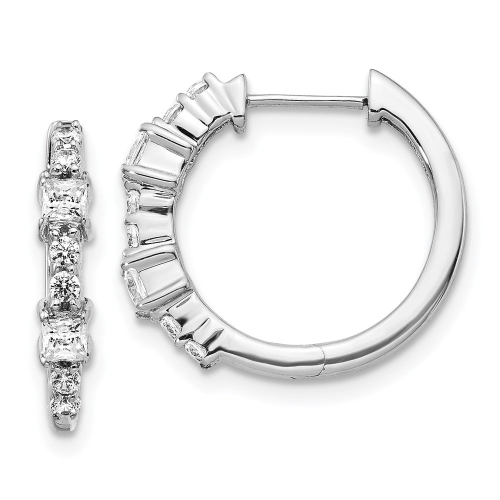 Solid 14k White Gold Simulated CZ Hinged Hoop Earrings