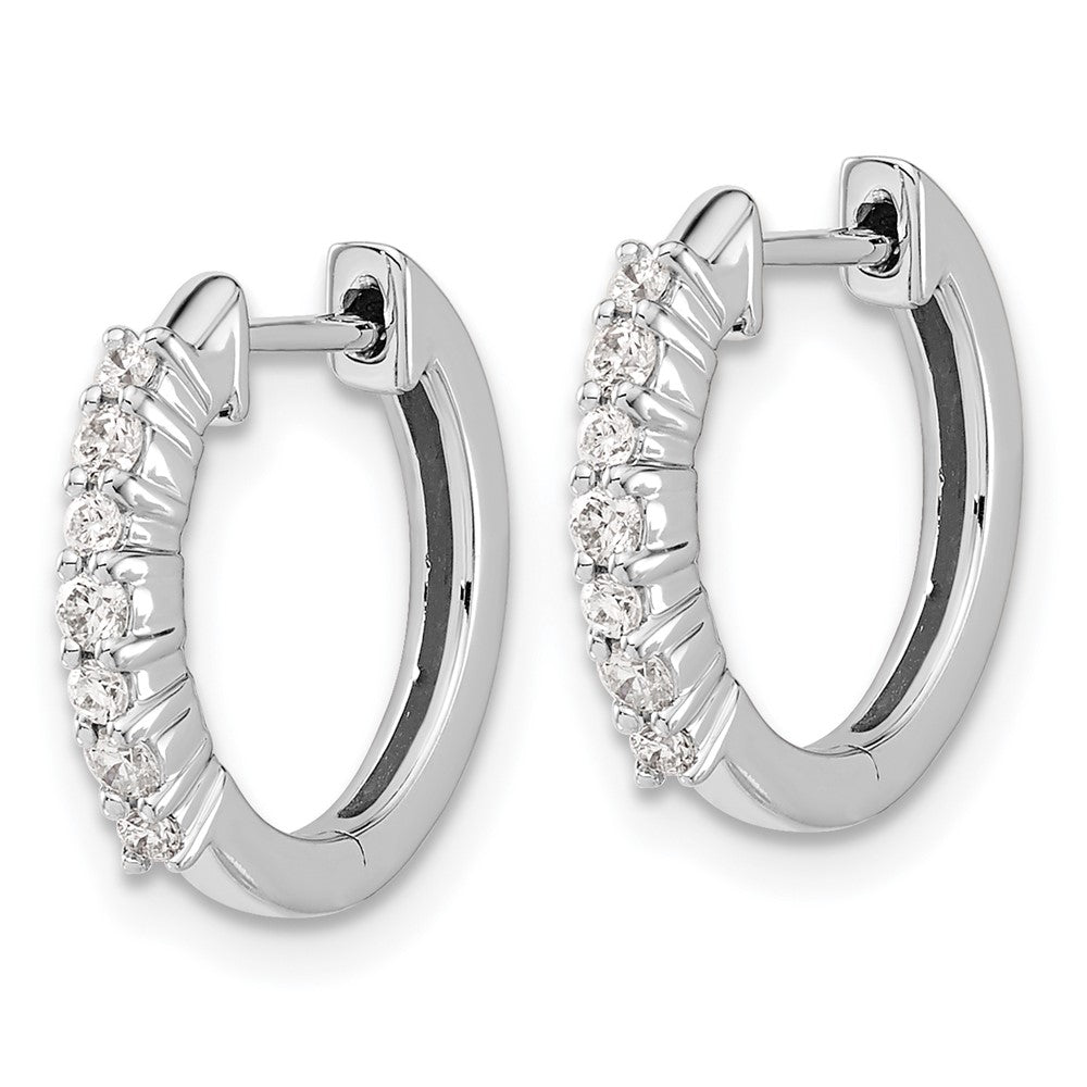 Solid 14k White Gold Simulated CZ Hinged Hoop Earrings