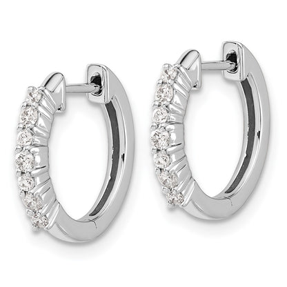 Solid 14k White Gold Simulated CZ Hinged Hoop Earrings