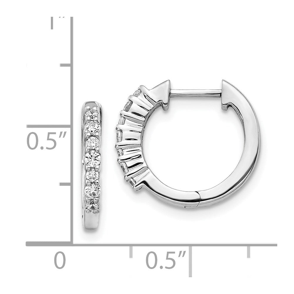 Solid 14k White Gold Simulated CZ Hinged Hoop Earrings