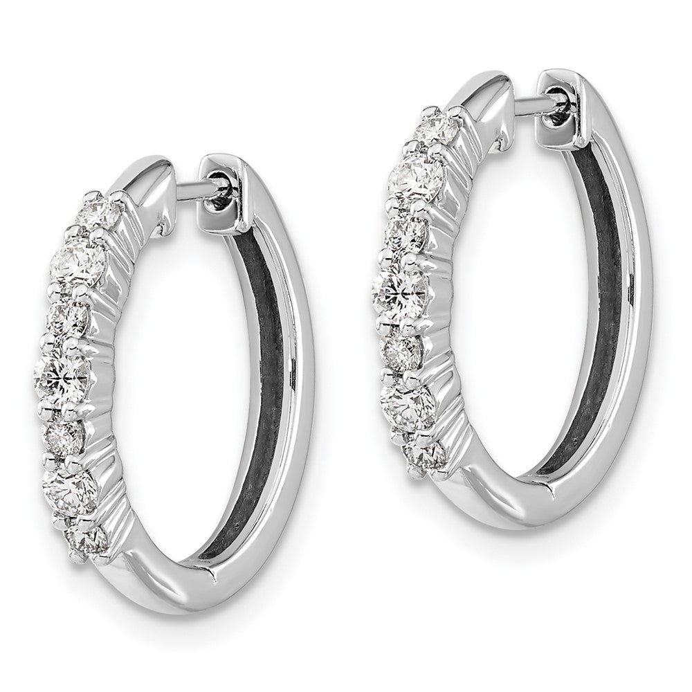 Solid 14k White Gold Simulated CZ Hinged Hoop Earrings