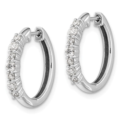 Solid 14k White Gold Simulated CZ Hinged Hoop Earrings