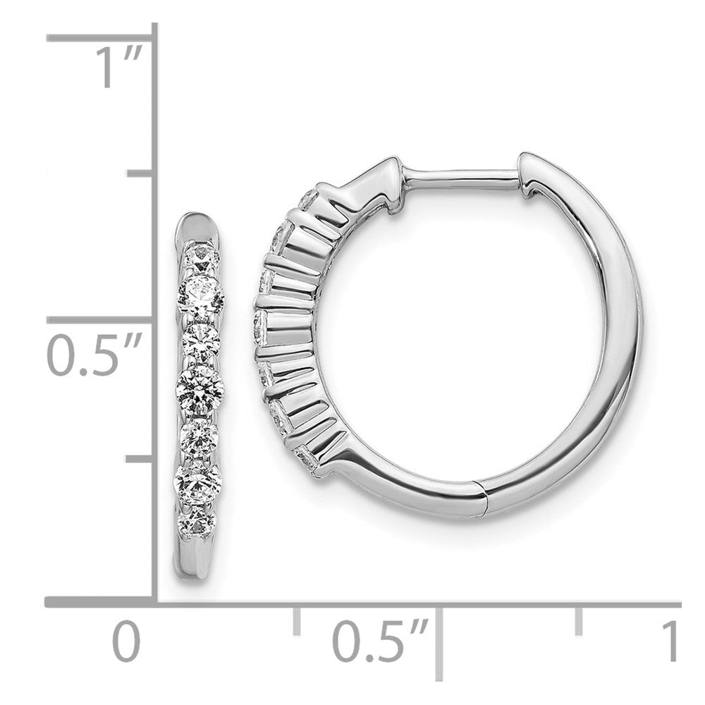 Solid 14k White Gold Simulated CZ Hinged Hoop Earrings