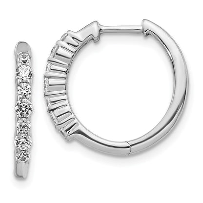 Solid 14k White Gold Simulated CZ Hinged Hoop Earrings