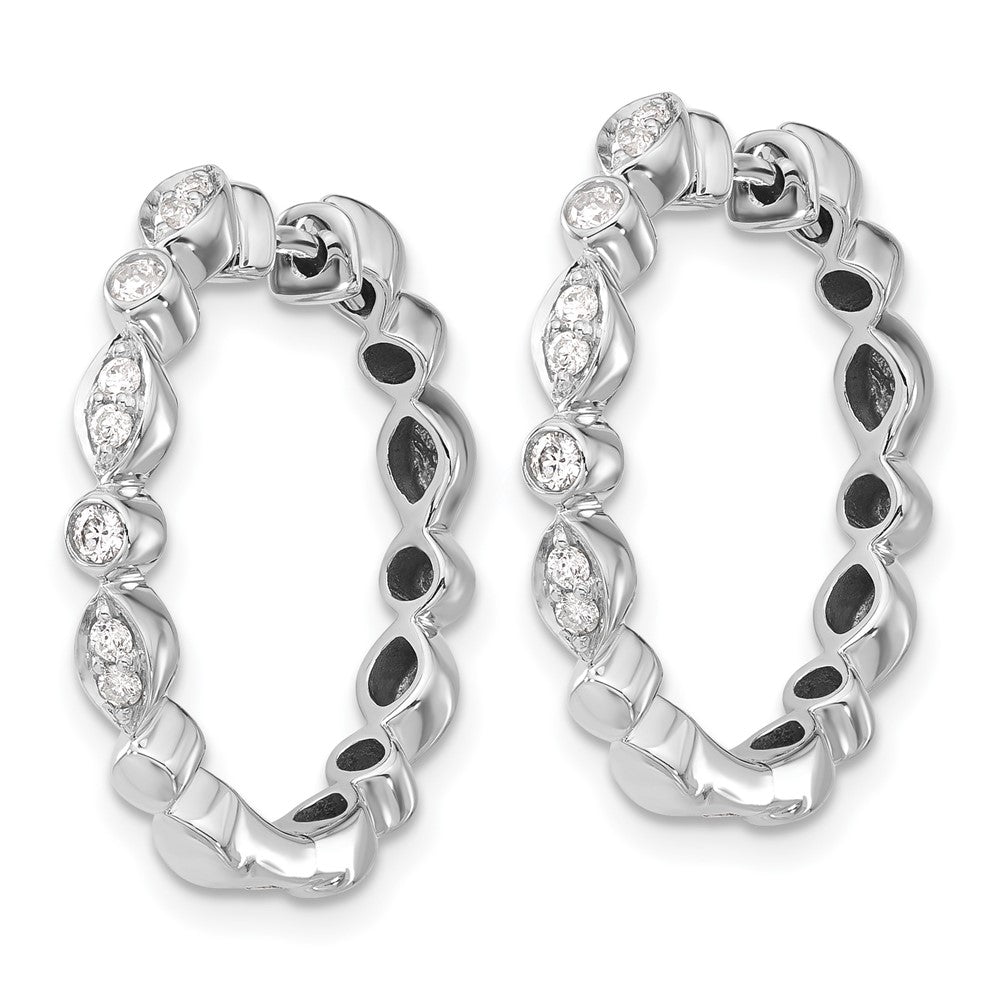 Solid 14k White Gold Simulated CZ Hinged Hoop Earrings