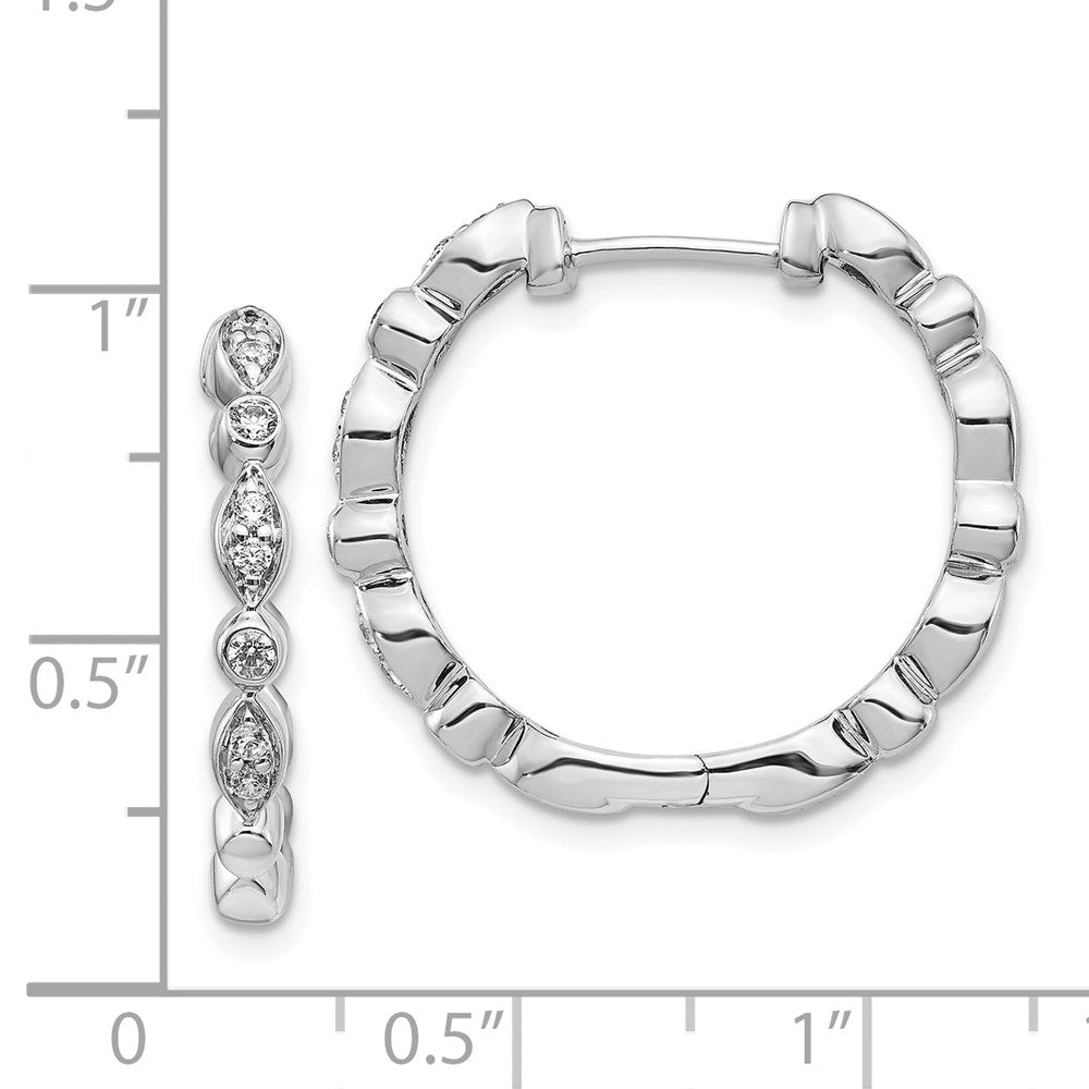 Solid 14k White Gold Simulated CZ Hinged Hoop Earrings