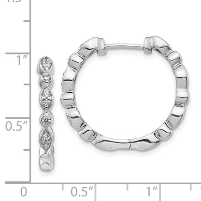 Solid 14k White Gold Simulated CZ Hinged Hoop Earrings