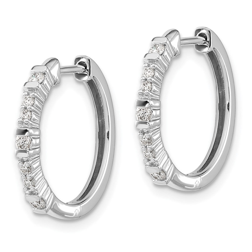 Solid 14k White Gold Simulated CZ Hinged Hoop Earrings