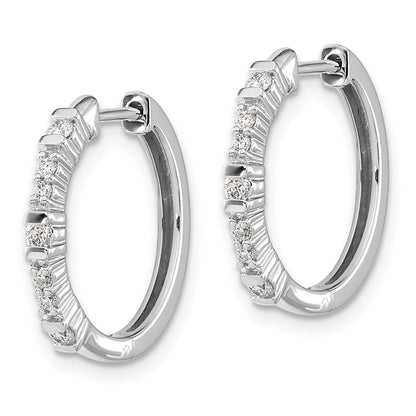 Solid 14k White Gold Simulated CZ Hinged Hoop Earrings