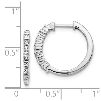 Solid 14k White Gold Simulated CZ Hinged Hoop Earrings