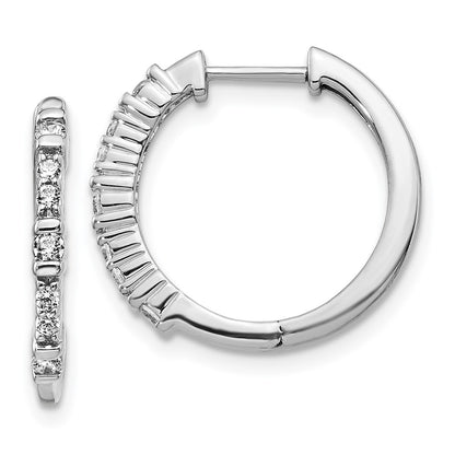Solid 14k White Gold Simulated CZ Hinged Hoop Earrings