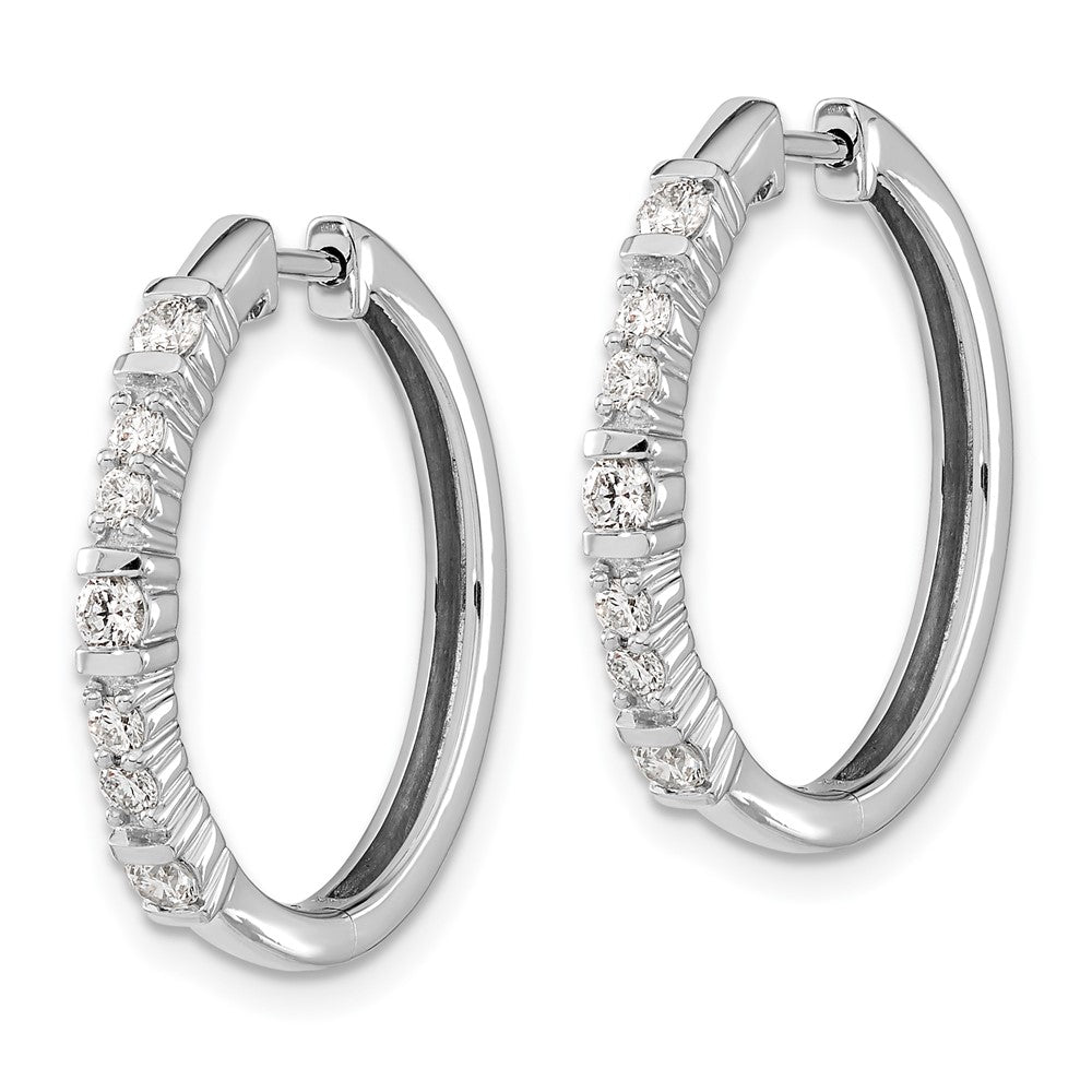 Solid 14k White Gold Simulated CZ Hinged Hoop Earrings