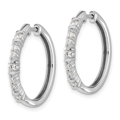 Solid 14k White Gold Simulated CZ Hinged Hoop Earrings