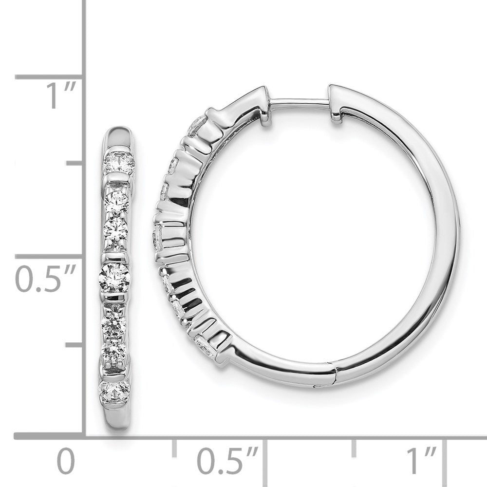 Solid 14k White Gold Simulated CZ Hinged Hoop Earrings