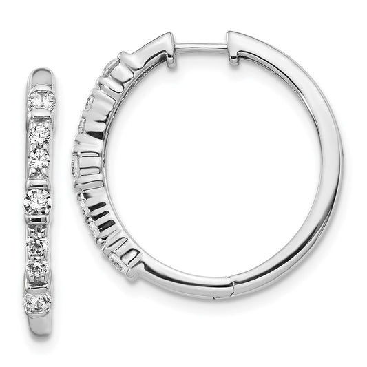 Solid 14k White Gold Simulated CZ Hinged Hoop Earrings