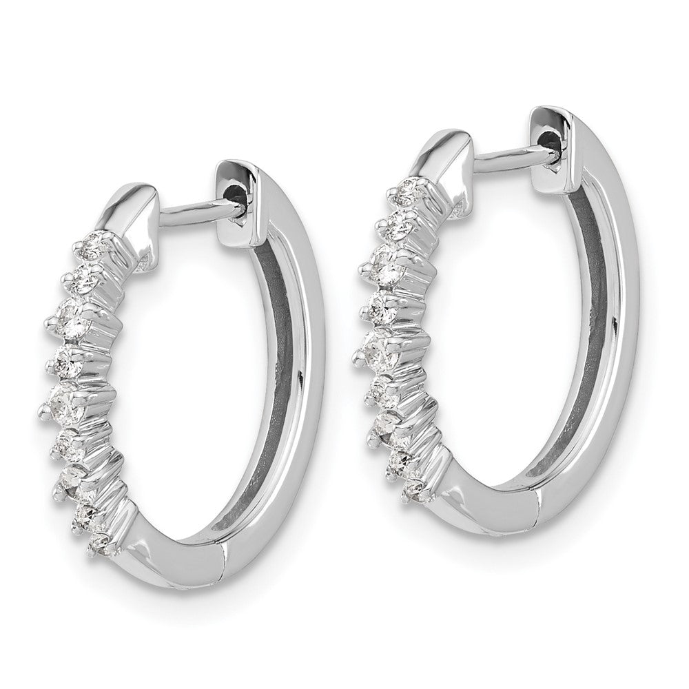 Solid 14k White Gold Simulated CZ Hinged Hoop Earrings