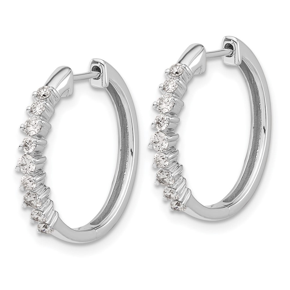 Solid 14k White Gold Simulated CZ Hinged Hoop Earrings