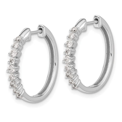 Solid 14k White Gold Simulated CZ Hinged Hoop Earrings