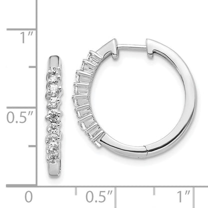 Solid 14k White Gold Simulated CZ Hinged Hoop Earrings