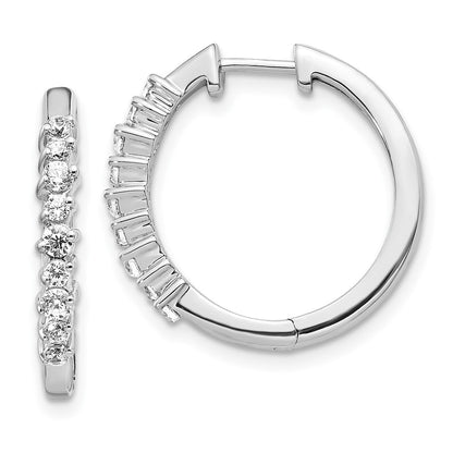 Solid 14k White Gold Simulated CZ Hinged Hoop Earrings