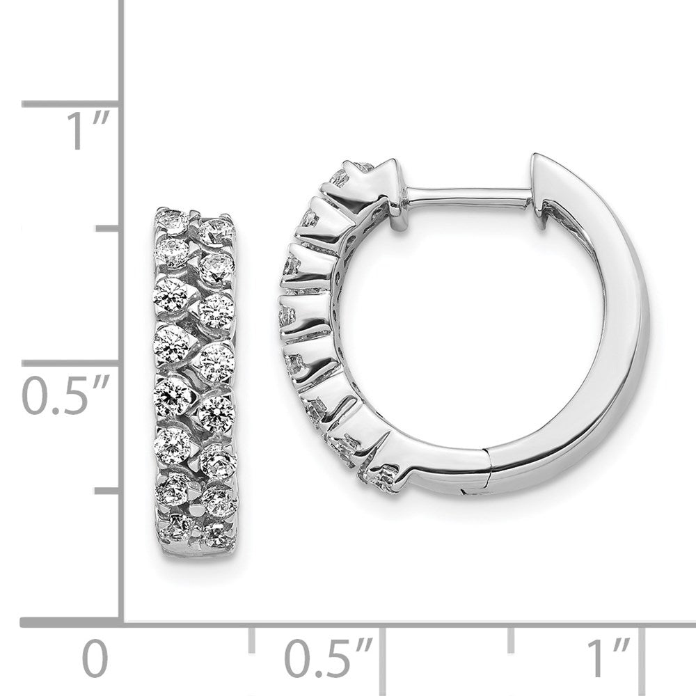 Solid 14k White Gold 2-row Simulated CZ Hinged Hoop Earrings