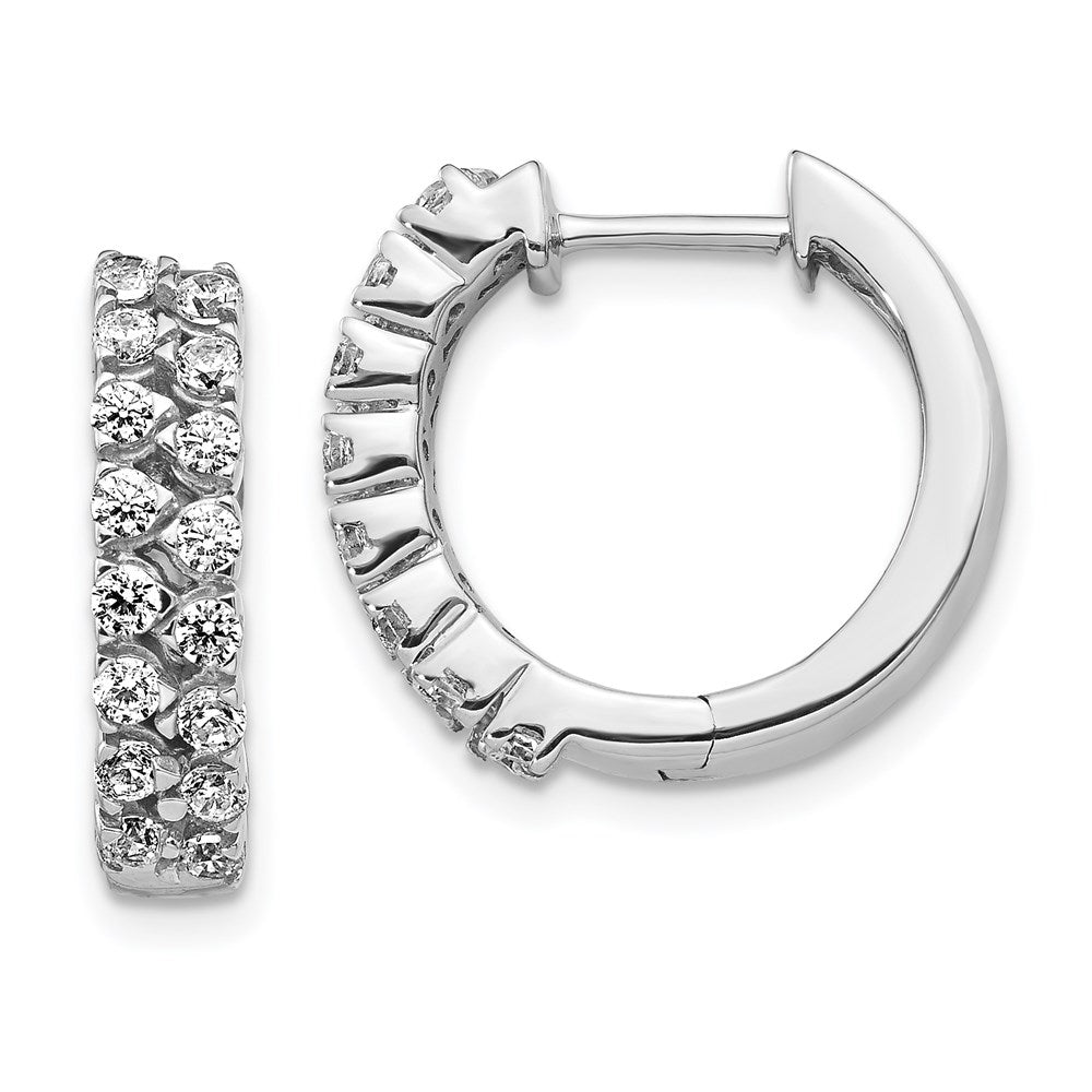 14k White Gold 2-row Real Diamond Hinged Hoop Earrings EM4262-100-WA