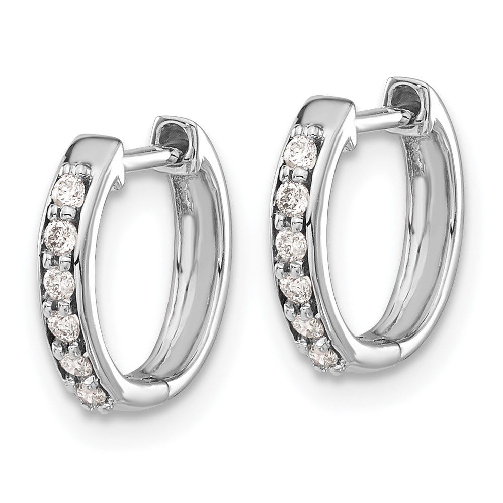 Solid 14k White Gold Simulated CZ Hinged Hoop Earrings