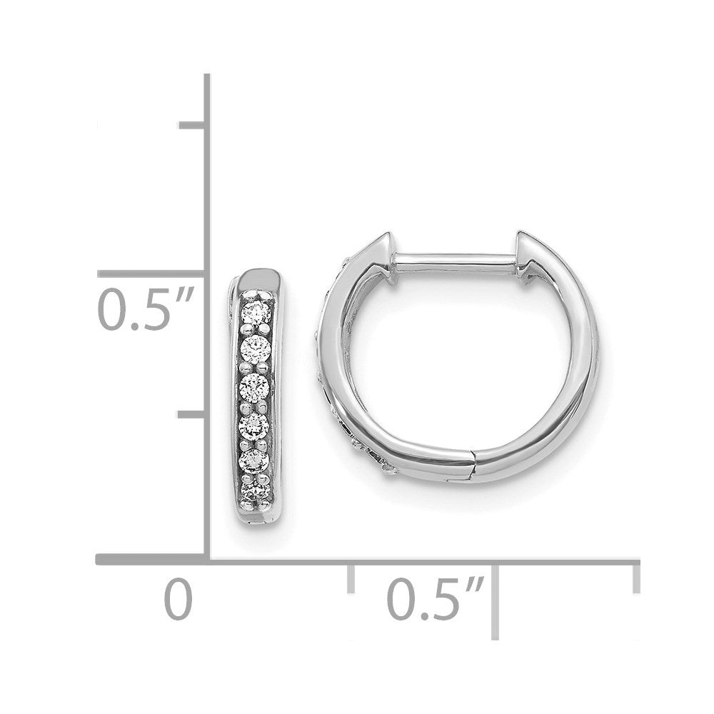 Solid 14k White Gold Simulated CZ Hinged Hoop Earrings