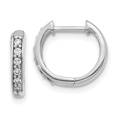 Solid 14k White Gold Simulated CZ Hinged Hoop Earrings