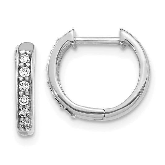 Solid 14k White Gold Simulated CZ Hinged Hoop Earrings