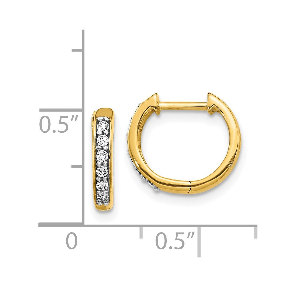 Solid 14k Yellow Gold Simulated CZ Hinged Hoop Earrings