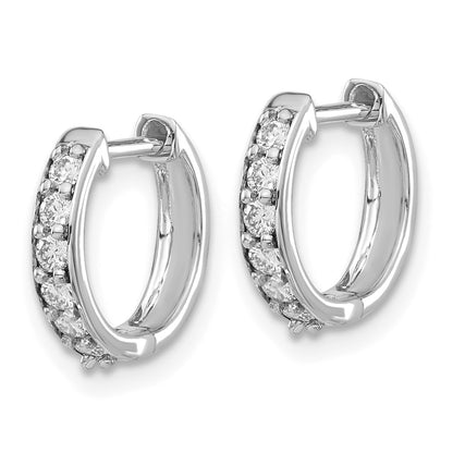 Solid 14k White Gold Simulated CZ Hinged Hoop Earrings