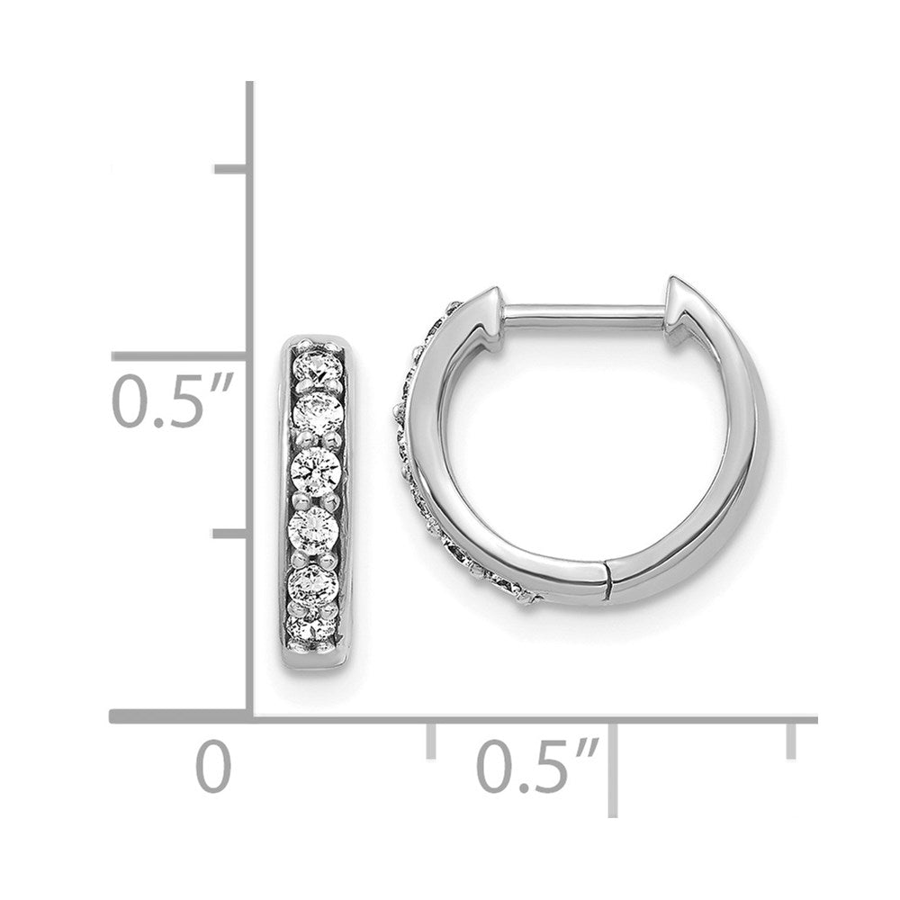 Solid 14k White Gold Simulated CZ Hinged Hoop Earrings