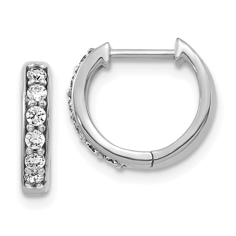 Solid 14k White Gold Simulated CZ Hinged Hoop Earrings