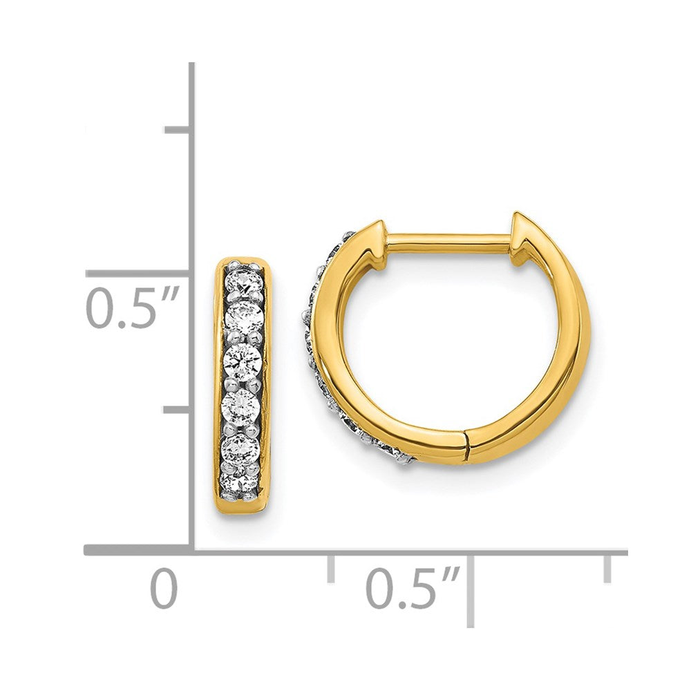 Solid 14k Yellow Gold Simulated CZ Hinged Hoop Earrings