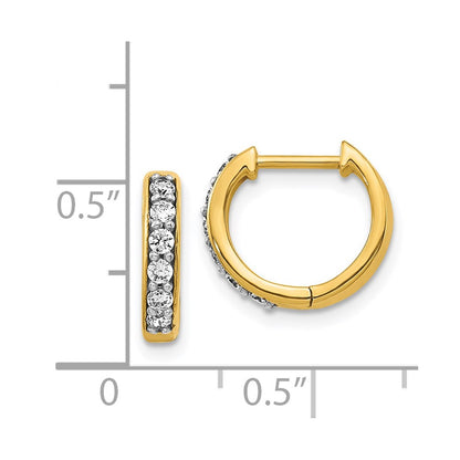 Solid 14k Yellow Gold Simulated CZ Hinged Hoop Earrings