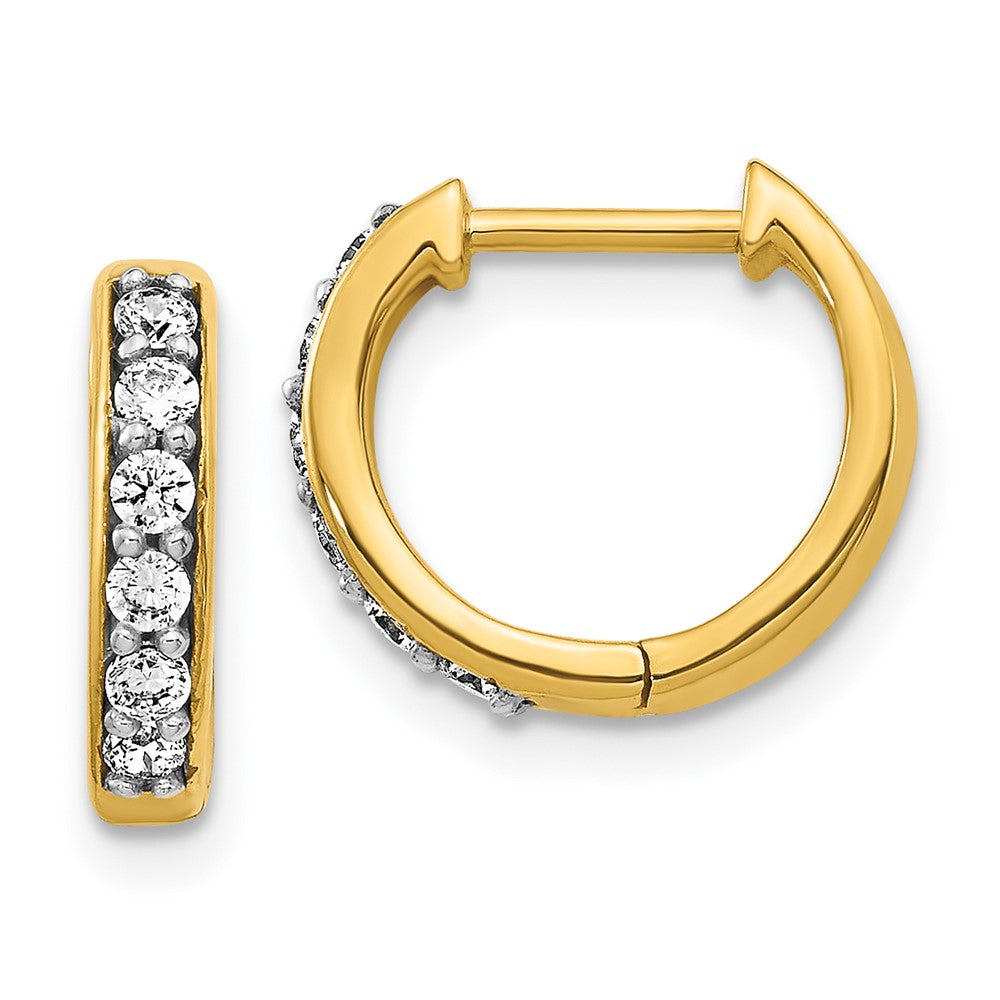 Solid 14k Yellow Gold Simulated CZ Hinged Hoop Earrings