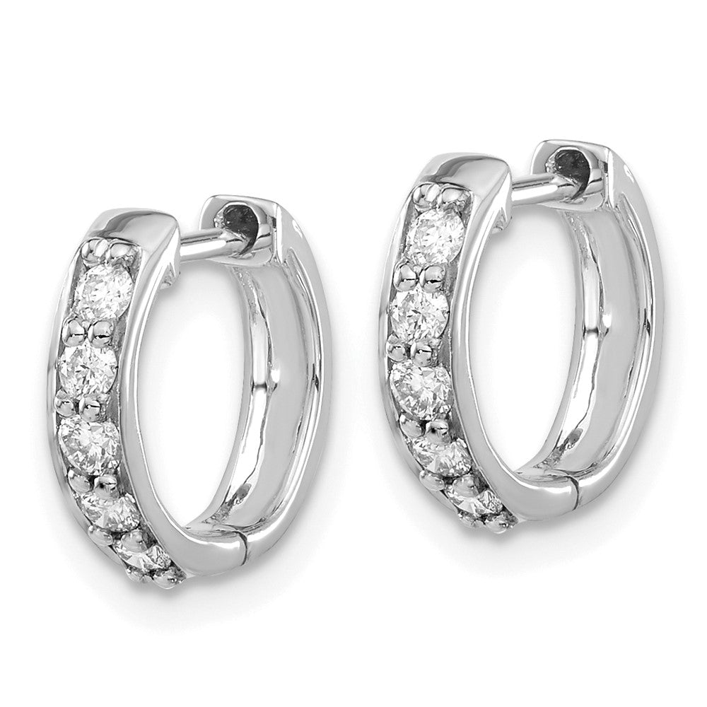 Solid 14k White Gold Simulated CZ Hinged Hoop Earrings