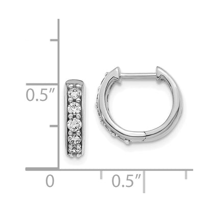 Solid 14k White Gold Simulated CZ Hinged Hoop Earrings